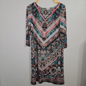 M#105 London Times Petites Dress Size 14P‎ Pink Blue Paisley Print 3/4 Sleeve